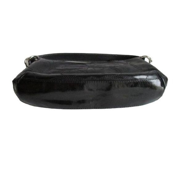 Coach Shiny Patent Stitched Logo Black Leather Baguette - Picture 3 of 9